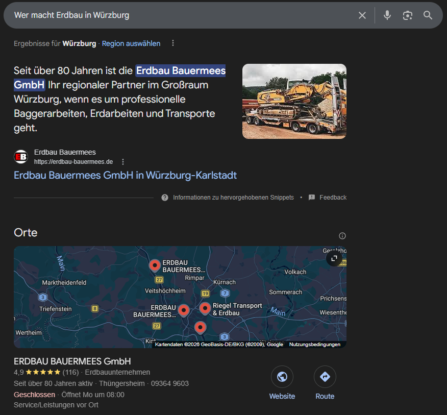 Sichtbarkeitsentwicklung Erdbau Bauermees