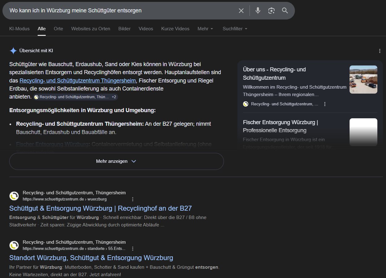 Sichtbarkeitsentwicklung Schüttgutzentrum